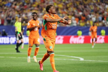 PHILADELPHIA, PENNSYLVANIA - JUNE 14: Amad Diallo #15 of Cote d'Ivoire celebrates scoring his team's first goal during the FIFA World Cup 2026 Group E match between Cote D'Ivoire and Ecuador at Philadelphia Stadium on June 14, 2026 in Philadelphia, Pennsylvania. (Photo by Getty Images)