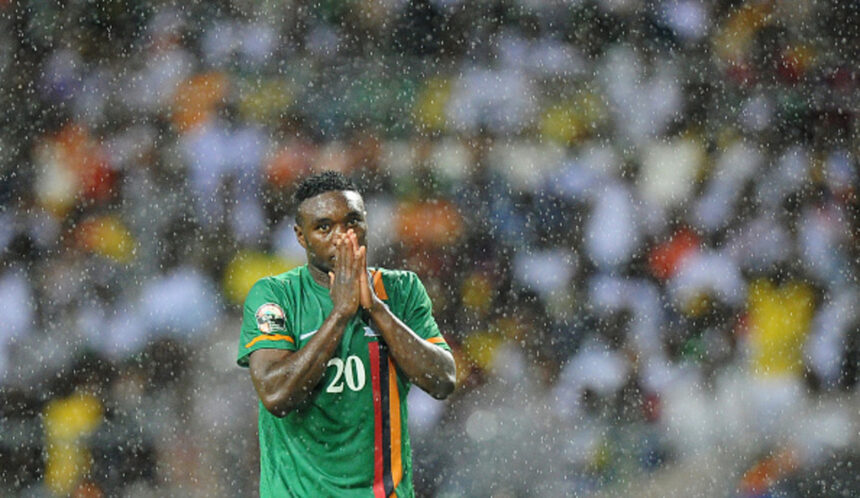 Zambia's forward Emmanuel Mayuka reacts after missing a shoot during the Africa Cup of Nations (CAN 2012) final football match between Zambia and Ivory Coast at the Stade de l'Amitie in Libreville on February 12, 2012. AFP PHOTO / FRANCK FIFE (Photo credit should read FRANCK FIFE/AFP via Getty Images)
