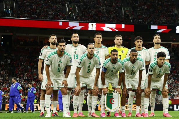 VANCOUVER, BRITISH COLUMBIA - JULY 02: Algeria players pose for a team photograph before the FIFA World Cup 2026 Round of 32 match between Switzerland and Algeria at BC Place Vancouver on July 02, 2026 in Vancouver, British Columbia. (Photo by Jared C. Tilton - FIFA/FIFA via Getty Images)