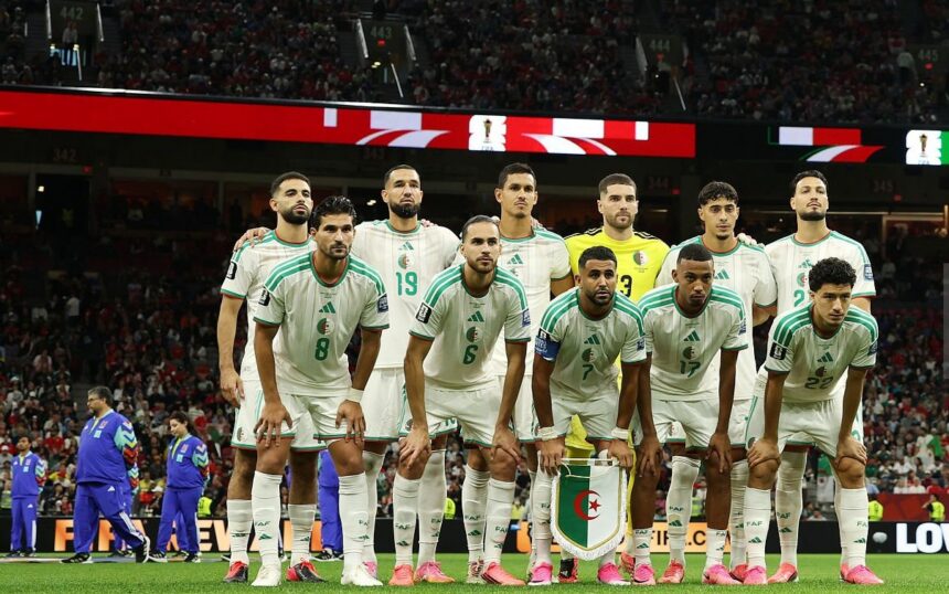 VANCOUVER, BRITISH COLUMBIA - JULY 02: Algeria players pose for a team photograph before the FIFA World Cup 2026 Round of 32 match between Switzerland and Algeria at BC Place Vancouver on July 02, 2026 in Vancouver, British Columbia. (Photo by Jared C. Tilton - FIFA/FIFA via Getty Images)