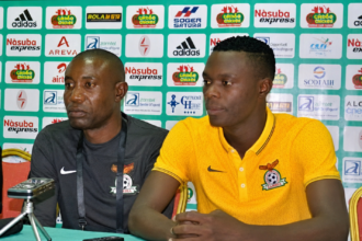 Chris Kaunda and Patson Daka during a press conference at the 2015 AFCON. (Photo/courtesy)