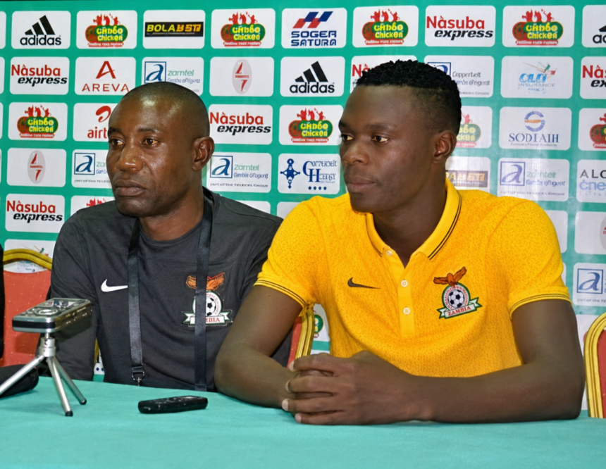 Chris Kaunda and Patson Daka during a press conference at the 2015 AFCON. (Photo/courtesy)