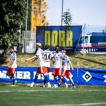 Patson Daka celebrates his first goal for Hamburger SV on his unofficial debut. (Photo via X/@HSV)