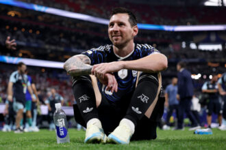 ATLANTA, GEORGIA - JULY 15: Lionel Messi #10 of Argentina celebrates after the 2-1 win during the FIFA World Cup 2026 Semi Final match between England and Argentina at Atlanta Stadium on July 15, 2026 in Atlanta, Georgia. (Photo by Patrick Smith - FIFA/FIFA via Getty Images)
