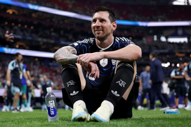 ATLANTA, GEORGIA - JULY 15: Lionel Messi #10 of Argentina celebrates after the 2-1 win during the FIFA World Cup 2026 Semi Final match between England and Argentina at Atlanta Stadium on July 15, 2026 in Atlanta, Georgia. (Photo by Patrick Smith - FIFA/FIFA via Getty Images)