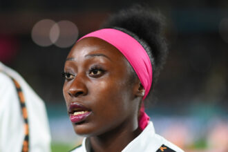 AUCKLAND, NEW ZEALAND - JULY 26: Margaret Belemu of Zambia is seen prior to the FIFA Women's World Cup Australia & New Zealand 2023 Group C match between Spain and Zambia at Eden Park on July 26, 2023 in Auckland / Tāmaki Makaurau, New Zealand. (Photo by Hannah Peters - FIFA/FIFA via Getty Images)