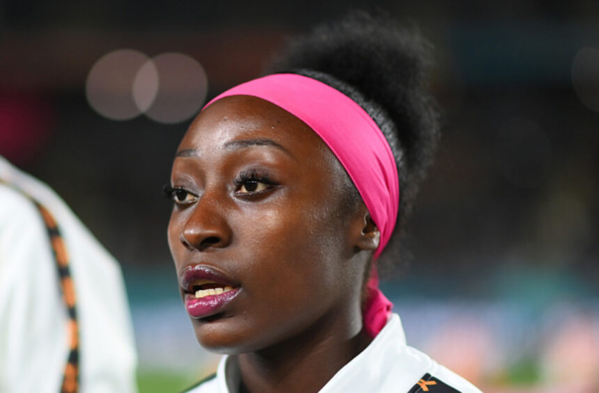 AUCKLAND, NEW ZEALAND - JULY 26: Margaret Belemu of Zambia is seen prior to the FIFA Women's World Cup Australia & New Zealand 2023 Group C match between Spain and Zambia at Eden Park on July 26, 2023 in Auckland / Tāmaki Makaurau, New Zealand. (Photo by Hannah Peters - FIFA/FIFA via Getty Images)