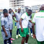 Mwenya Chipepo with Zesco United players. (Photo via ZUFC media)