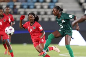 Margret Belemu in action against Malawi. (Photo via FAZ media)