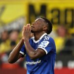 DORTMUND, GERMANY - AUGUST 29: Patson Daka of Hamburger SV reacts during the Bundesliga 2026/27 match between Borussia Dortmund and Hamburger SV at Signal Iduna Park on August 29, 2026 in Dortmund, Germany. (Photo by Christof Koepsel/Getty Images)