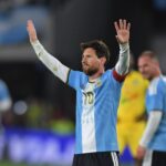 BUENOS AIRES, ARGENTINA - OCTOBER 06: Lionel Messi of Argentina celebrates scoring his team's third goal during the International Friendly match between Argentina and Benin at Estadio Monumental Antonio V. Liberti on October 06, 2026 in Buenos Aires, Argentina. Lionel Messi is making his final appearance for Argentina following his announcement of international retirement on 31 August. (Photo by Marcelo Endelli/Getty Images)