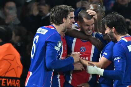 PARIS, FRANCE - OCTOBER 20: Players of Paris Saint-Germain celebrate after scoring a goal during the UEFA Champions League 2026/27 League Phase MD3 match between Paris Saint-Germain and FC Barcelona at Parc des Princes on October 20, 2026 in Paris, France. (Photo by Mustafa Yalcin/Anadolu via Getty Images)